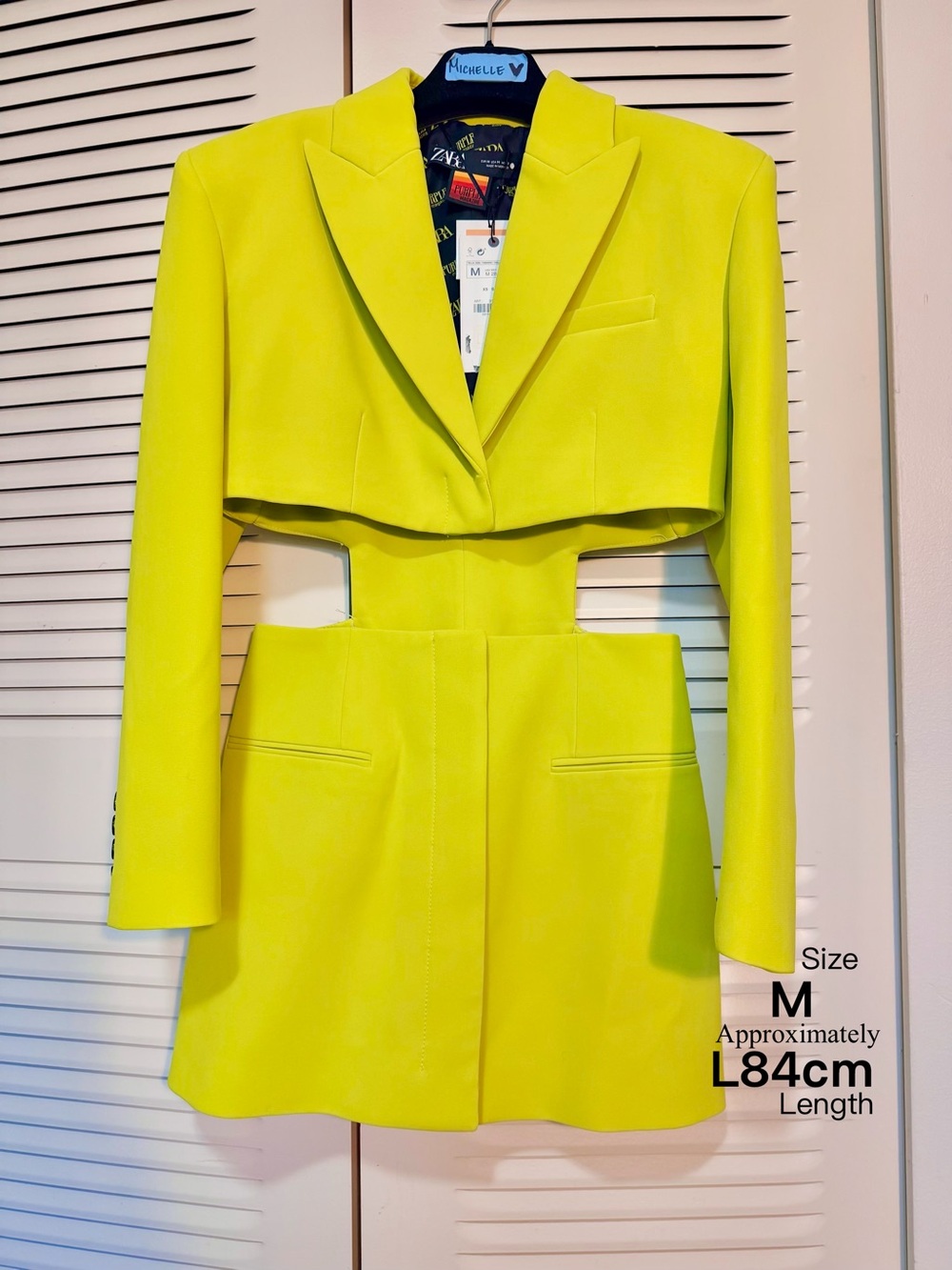 Zara Neon Yellow Cutout Cropped Blazer Jacket